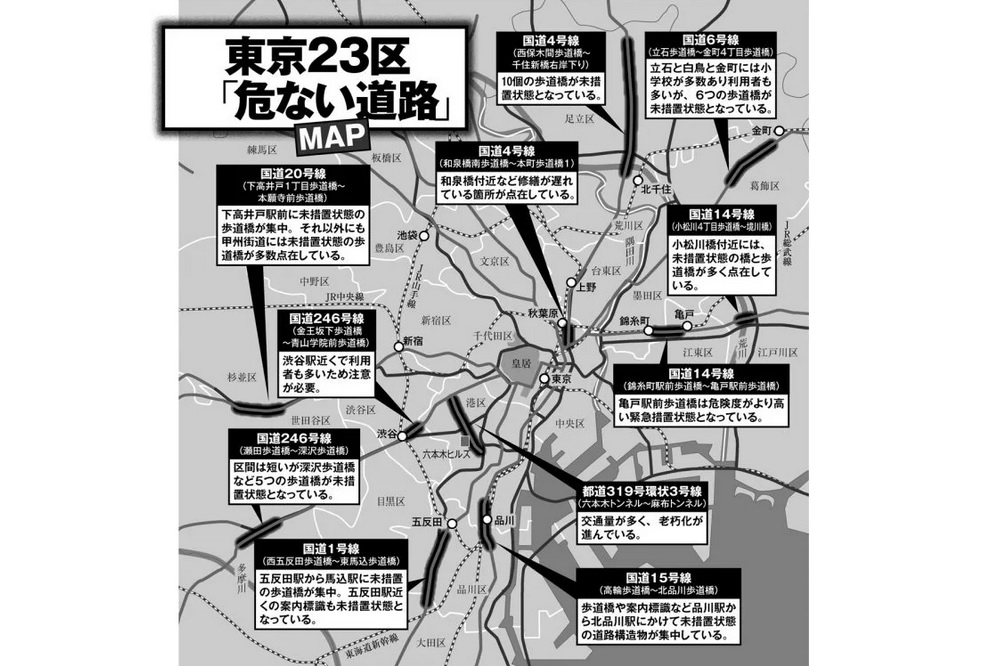 東京23区 危ない道路map 国道246号線 亀戸駅前 甲州街道など Newsポストセブン