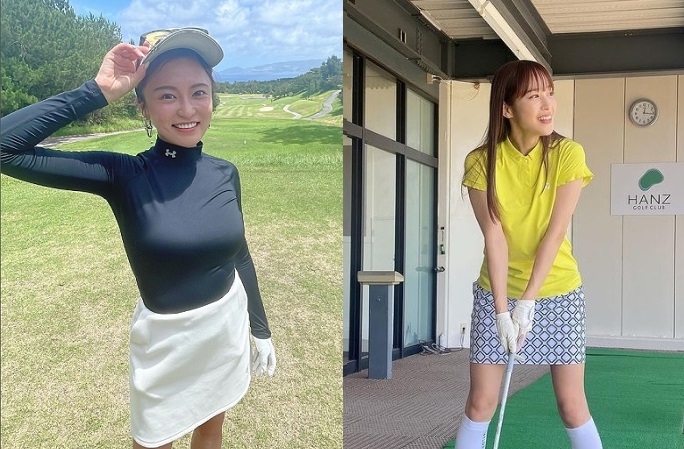 ゴルフをする女性芸能人が増えている（左は小島、右は鷲見。ともに本人のインスタより）