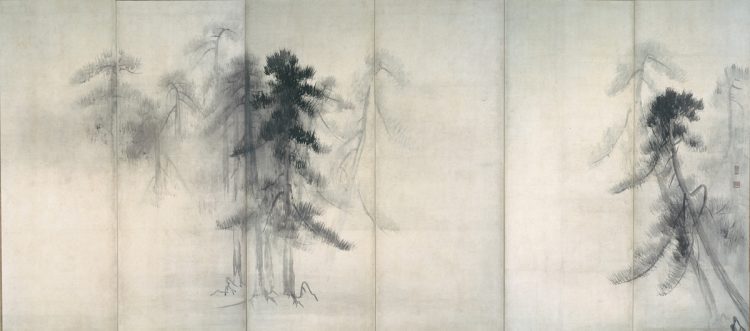 長谷川等伯　松林図屏風　国宝　16世紀　紙本墨画　六曲一双　各156.8×356cm　東京国立博物館