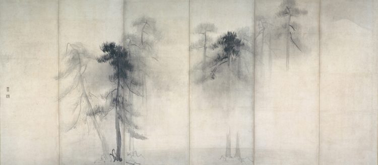 長谷川等伯　松林図屏風　国宝　16世紀　紙本墨画　六曲一双　各156.8×356cm　東京国立博物館