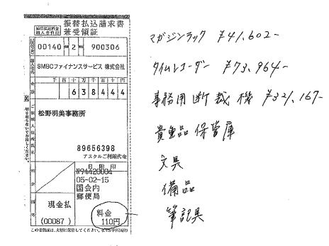 松野明美議員の領収書【その1】