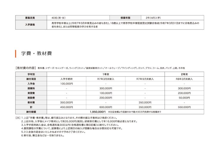 学費はは教材費も含めて2年間で約195万円に収まるという（同校HPより）