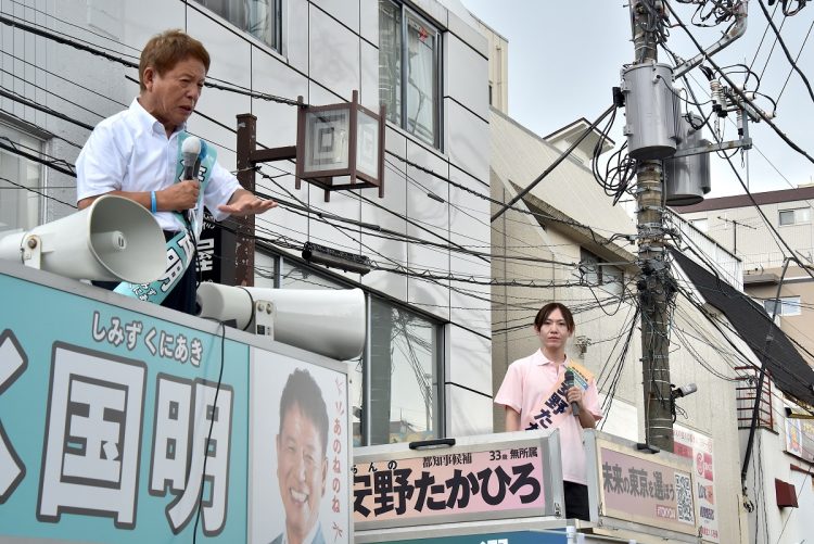 清水国明氏と安野貴博氏による合同街頭演説会の様子（2024年6月撮影：小川裕夫）