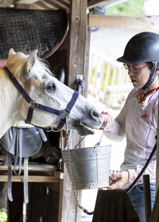 厩舎の手入れと馬場でのトレーニングに2時間かける。これを毎日欠かさずに行うという。