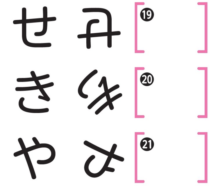 右側の字を回転させる（裏返したりはしない）ことで左側と同じ字になる場合は○。その7