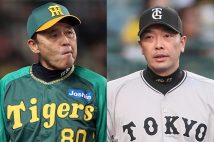 シーズンを折り返してなお正捕手が定まらない…（左から阪神・岡田彰布監督、巨人・阿部慎之助監督／時事通信フォト）