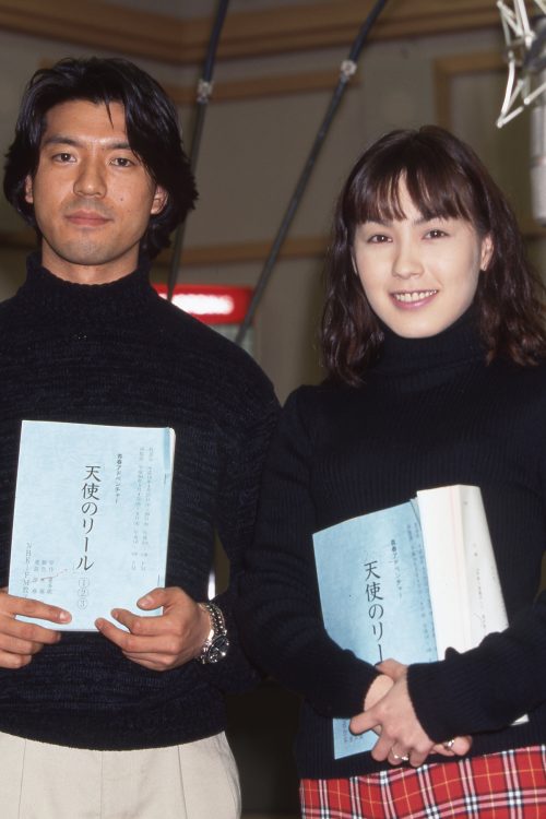 ラジオドラマ「天使のリール」取材会にて 上川隆也と渋谷琴乃　（1998年 撮影／片野田 斉）