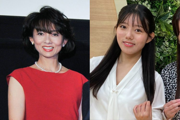 女優の斉藤慶子（左）と名古屋の放送局CBCテレビの中村彩賀アナウンサー（右）