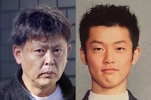 送検時の平原容疑者（左、共同通信）。右は高校時代の平原容疑者