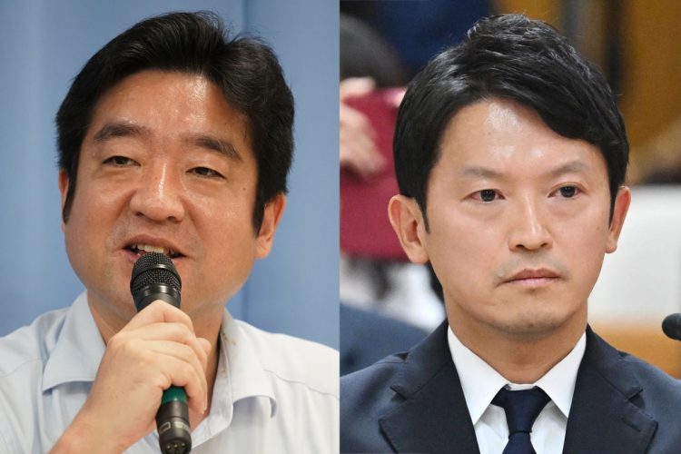 1月18日に亡くなった竹内さん（左）と斉藤知事（右・時事通信フォト）